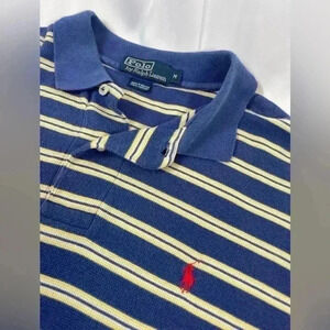 Polo Ralph Lauren Polo Shirt Short Sleeve Size M Blue W/ Yellow Stripes‎